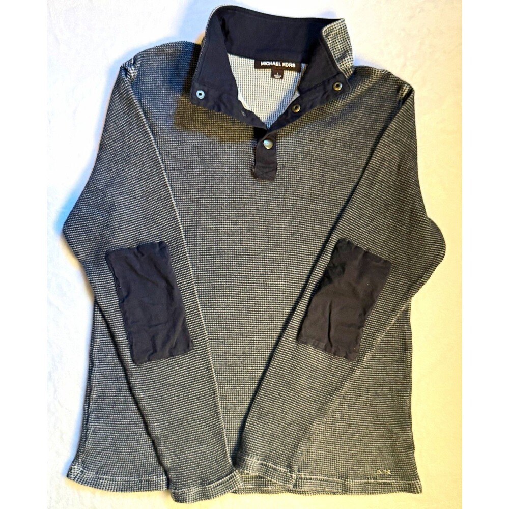 Michael Kors Men’s Gray/Blue Waffle-Knit Mock Neck Pullover Sweater L